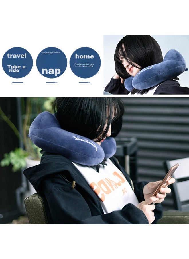 Foojo U-shaped Neck Pillow, Student Nap Pillow, Travel Office Headrest, Cushion, Backrest, Navy Blue - Image 2