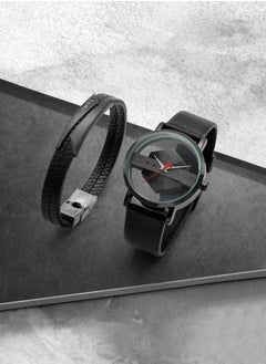TOMI Stylish Black Leather Strap Watch From Tomi For Unisex And Women, With a Bracelet  - Image 3