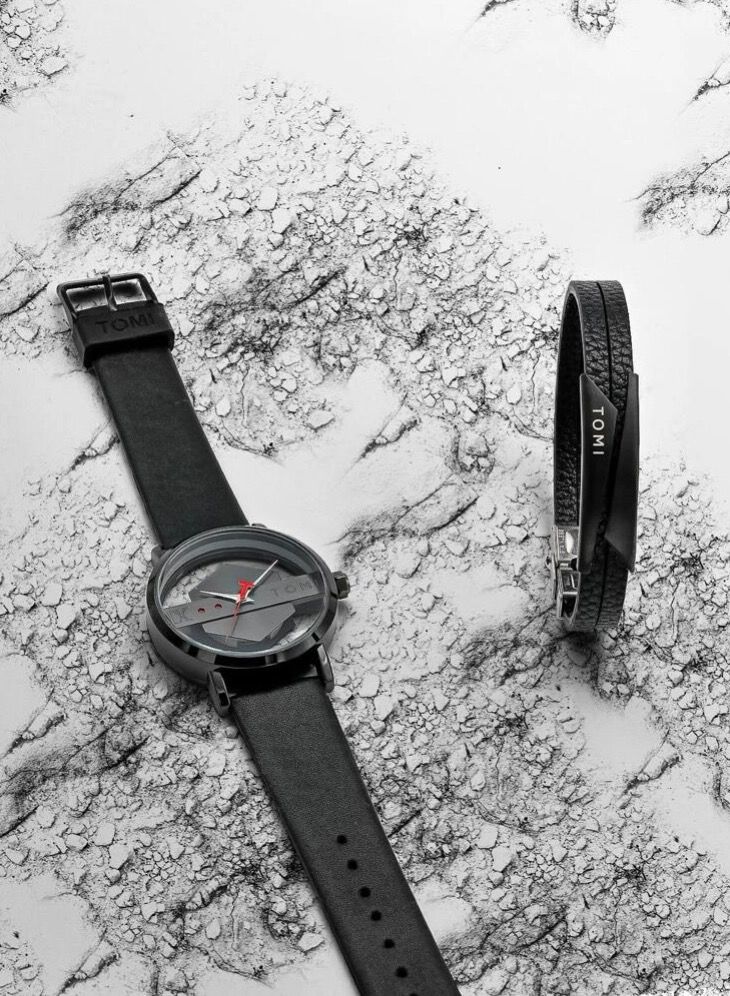 TOMI Stylish Black Leather Strap Watch From Tomi For Unisex And Women, With a Bracelet - Image 4