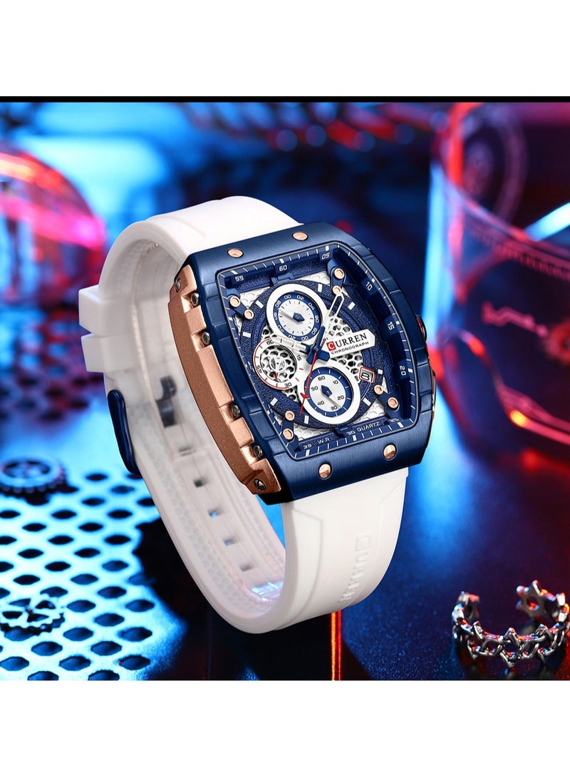 CURREN Men's Waterproof Quartz Watch, Luminous Markers, Silicone Strap, 8442 White - Image 2