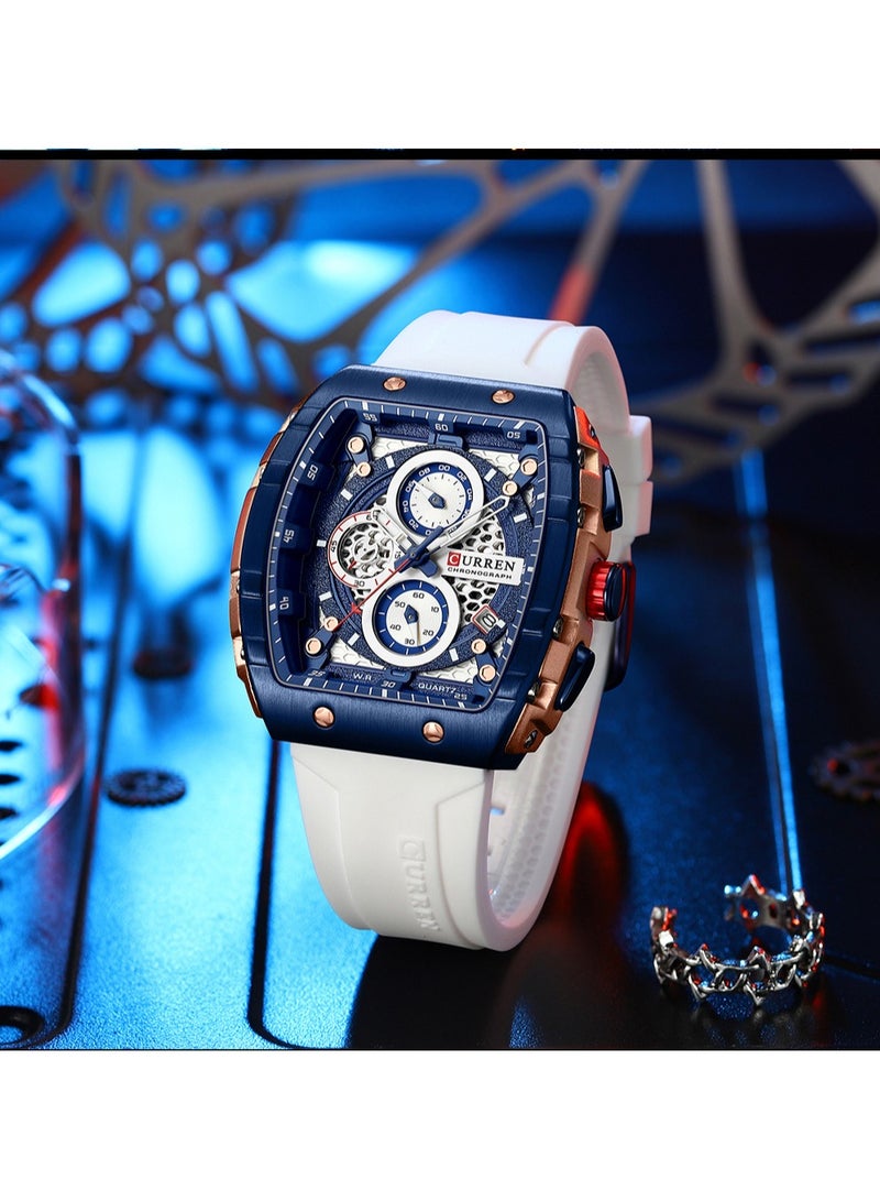 CURREN Men's Waterproof Quartz Watch, Luminous Markers, Silicone Strap, 8442 White - Image 3