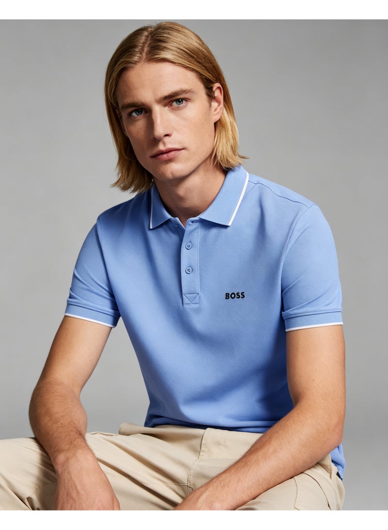 BOSS Men’s Fresh Cotton Polo Shirt with Contrast Collar - Sky Blue - Image 2