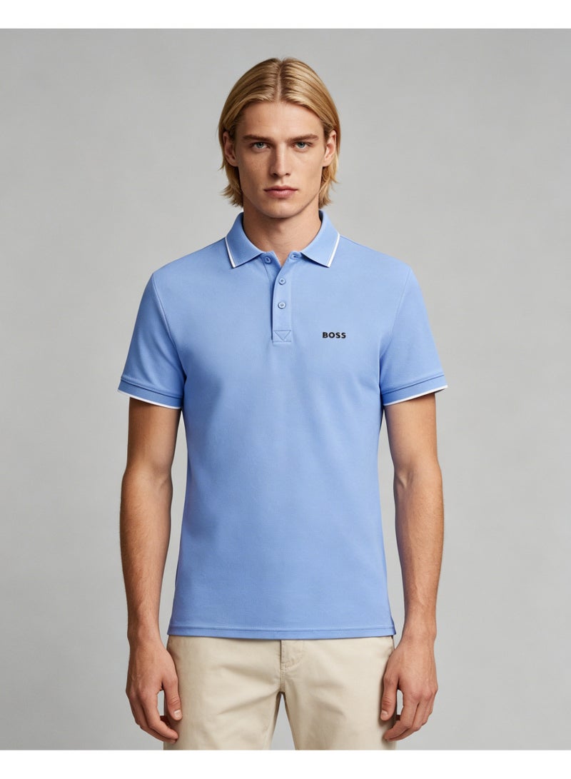 BOSS Men’s Fresh Cotton Polo Shirt with Contrast Collar - Sky Blue - Image 4