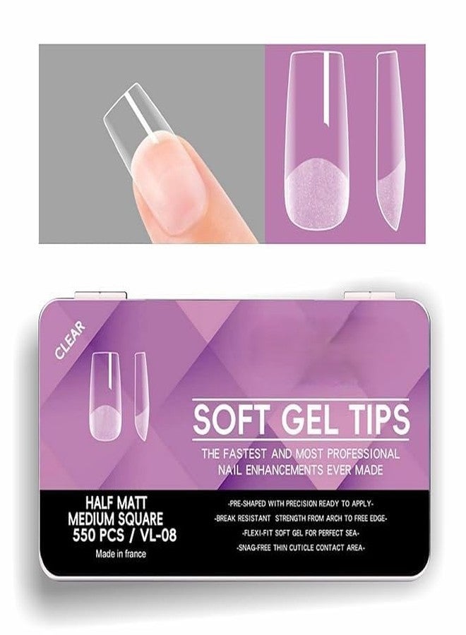 PEACORA 550 Pieces Soft Gel Clear Nail Tips, Stiletto Shape, Medium Size for Extensions, DIY Nail Art, Modern Theme (Half Matte Medium Square) - Image 1