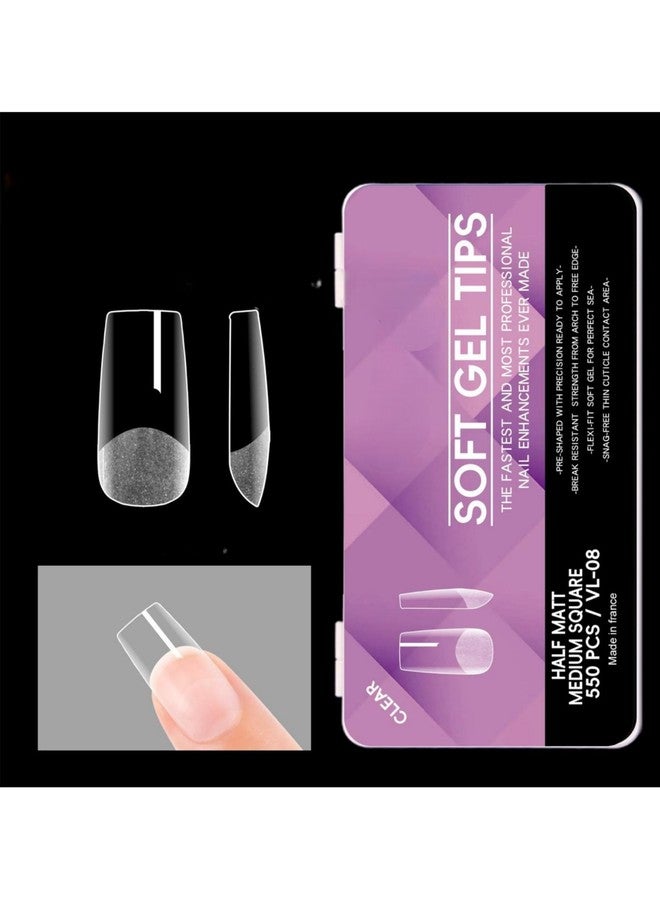 PEACORA 550 Pieces Soft Gel Clear Nail Tips, Stiletto Shape, Medium Size for Extensions, DIY Nail Art, Modern Theme (Half Matte Medium Square) - Image 3