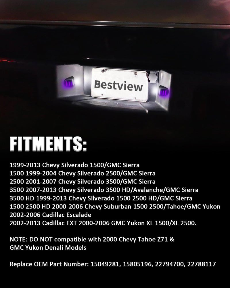 Bestview RGB LED License Plate Light Tag Lights Assembly Compatible with Chevy Silverado Suburban Tahoe GMC Sierra 1500 2500 3500 HD Escalade EXT, 16 Color Lighting - Image 3