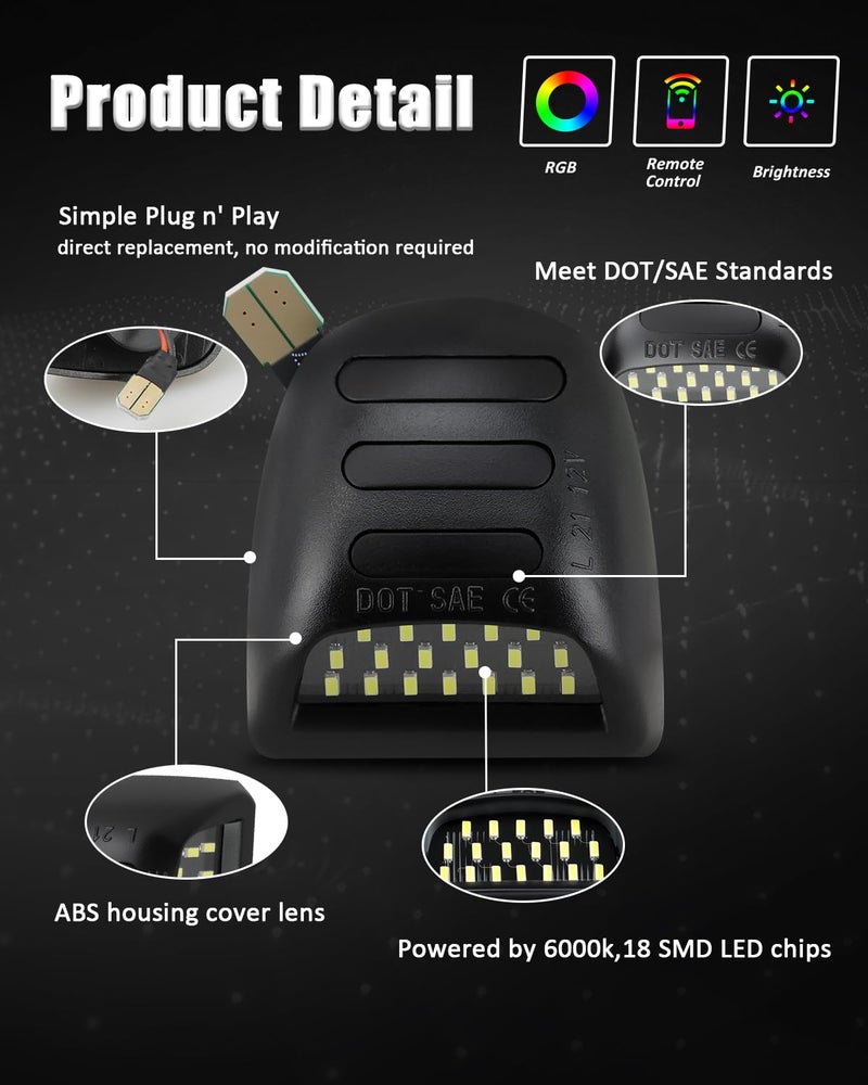 Bestview RGB LED License Plate Light Tag Lights Assembly Compatible with Chevy Silverado Suburban Tahoe GMC Sierra 1500 2500 3500 HD Escalade EXT, 16 Color Lighting - Image 2