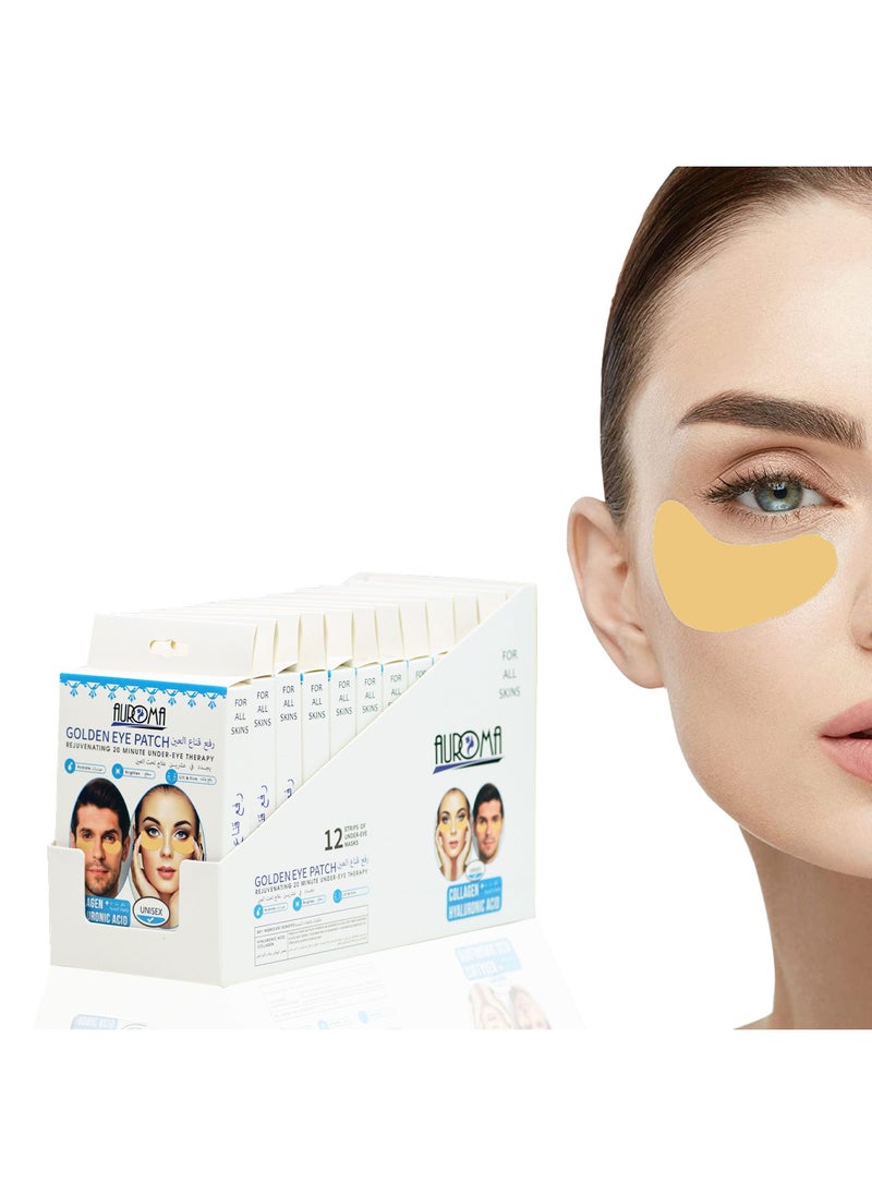 AUROMA Pack of 12 Eye Masks for Dark Circles and Puffiness,  Under Eye Patches for Puffy Eyes Treatment, Under Eye Gel Pads Collagen for Eye Bags Treatment, Gel Eye Mask Skincare, Gold  - Image 1