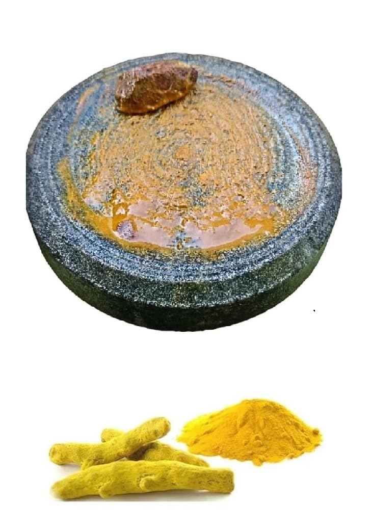RARE OCEANS Round Shape Sandal ChandanTurmericHaldi Grinding Mortar Stone Hand Muller Grinder Small SizeGrey 10cmx10cmx2cm Code00_19 - Image 1