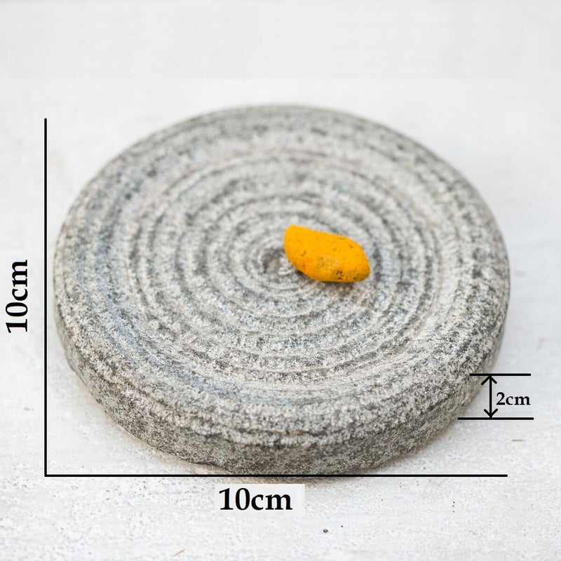 RARE OCEANS Round Shape Sandal ChandanTurmericHaldi Grinding Mortar Stone Hand Muller Grinder Small SizeGrey 10cmx10cmx2cm Code00_19 - Image 2