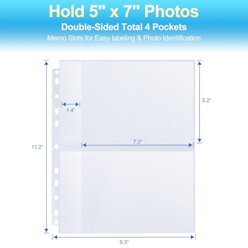 Zofly 30 Pack 5x7 Photo Album Refill Pages for 3 Ring Binder,Ultra-Clear Photo Sleeves Holding 120 Pictures, Double-Sided 2 Pockets Photo Pages, Photo Sheet Protector for Photos and Postcards - Image 2