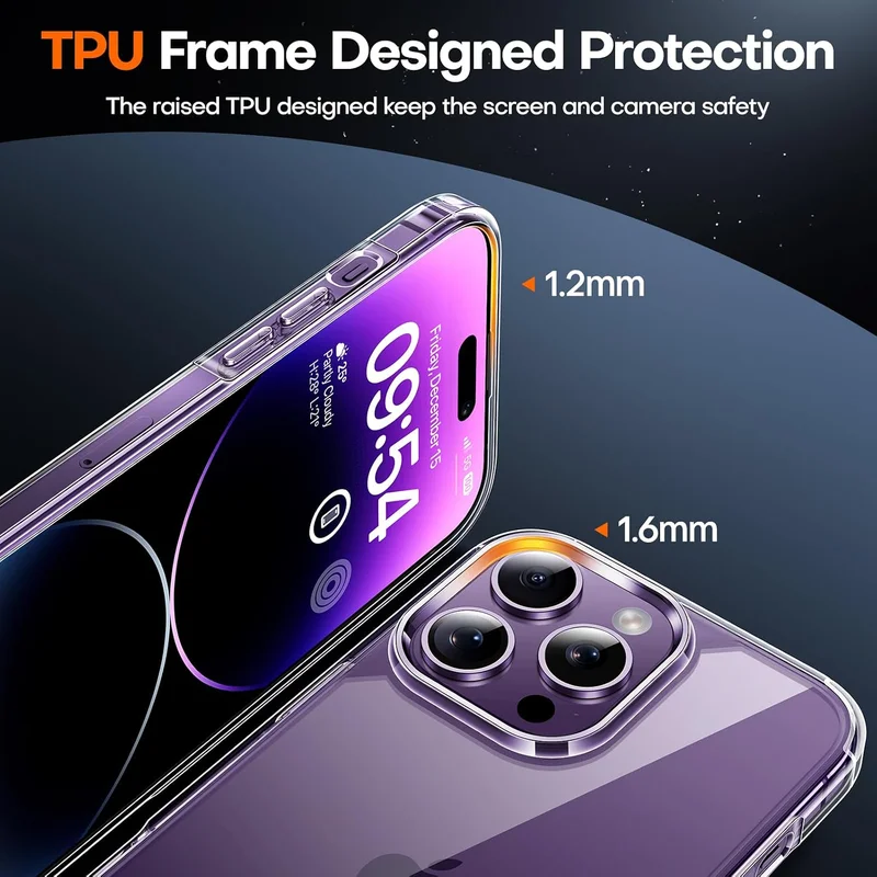 بلو بيك BluePeak iPhone 14 Pro Case, Shockproof Bumper Phone Cover, Anti-Yellowing Clear Back Compatible with iPhone 14 (Clear)