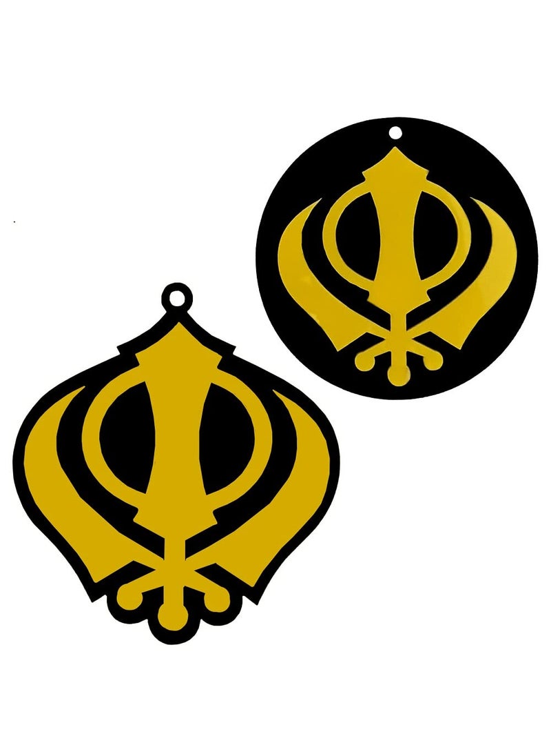 Divya Mantra Divya Mantra Sikh Khanda for Car Home Wall Decor Temple Pooja Items Sacred Religious Decorative Showpiece Interior Hanging Accessories Puja Symbol Lucky Charm Double Sided Black Yellow Set of 2  - Image 1