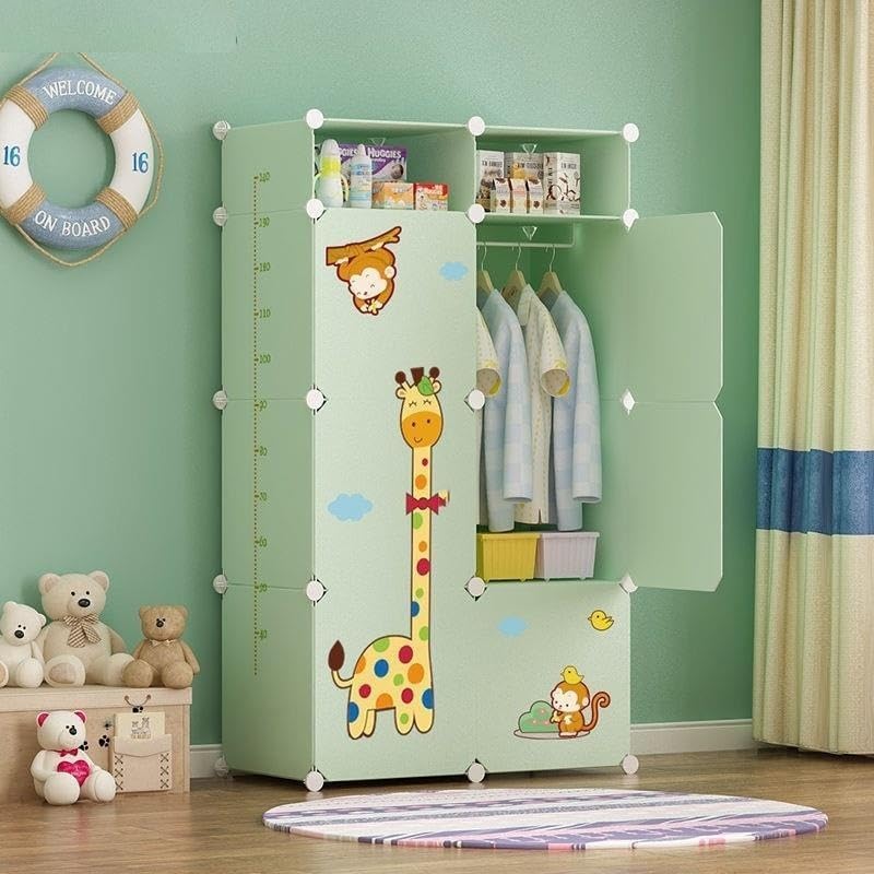 Mevigo 6+2 Door Plastic Wardrobe - Cupboard for Storage | Baby Wardrobe for Clothes | Kids Almirah for Clothes| Foldable Space-Saving Collapsible Wardrobe for Living Room, Toy, Books- Green-Dyno-S3 - Image 1