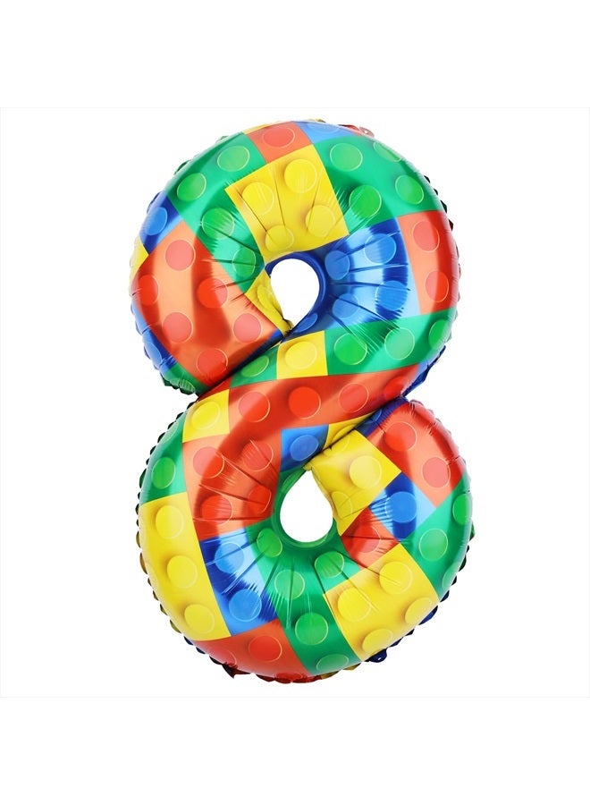 SAVITA 32 Inch Building Block Number Balloon, Colorful Number Block Foil Balloons Helium Balloon Numbers for Birthday Brick Theme Party Decorations (Number 8) - Image 1