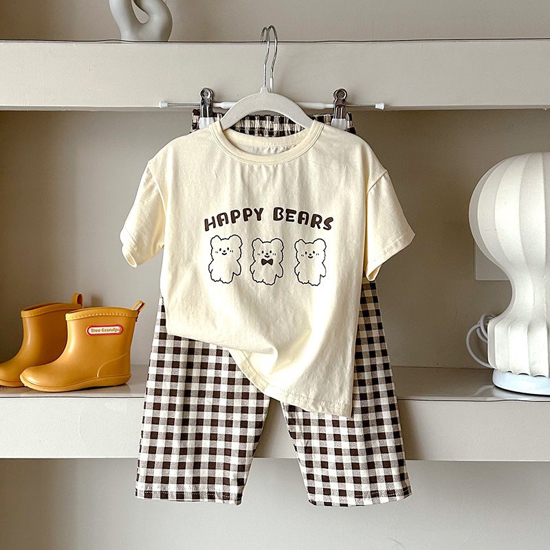 Kids Summer Thin Sleepwear Set Cream White 