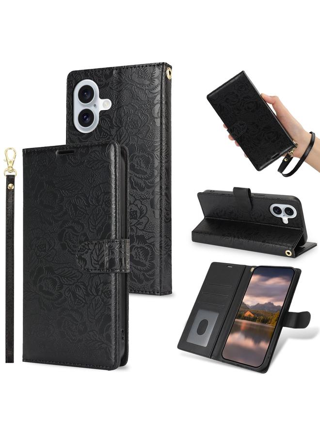 اس-توب جراب هاتف جلدي مطبوع عليه زهور الفاوانيا لهاتف iPhone 16 - Image 1