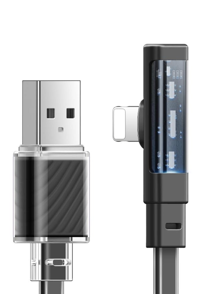 Cable Lightning Fast Charger Flat Wire 90 Degree Right Angle Elbow for iPhone 14 13 12 11 Pro Pro Max Xs Max X XS XR 8 8Plus 7 7Plus iPod iPad No Knotting Support Data Transfer Black 6ft - Image 1