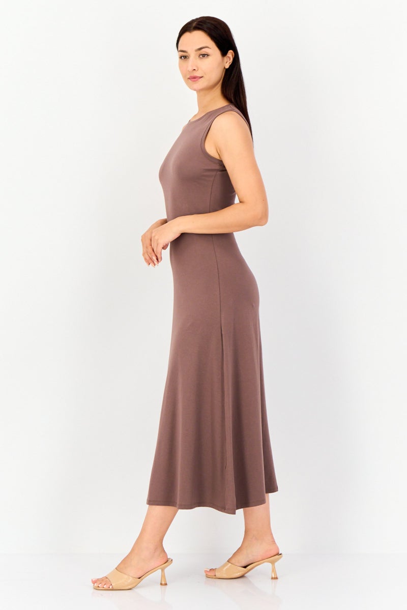 bebe Women Solid Maxi Dress, Chocolate Brown  - Image 3