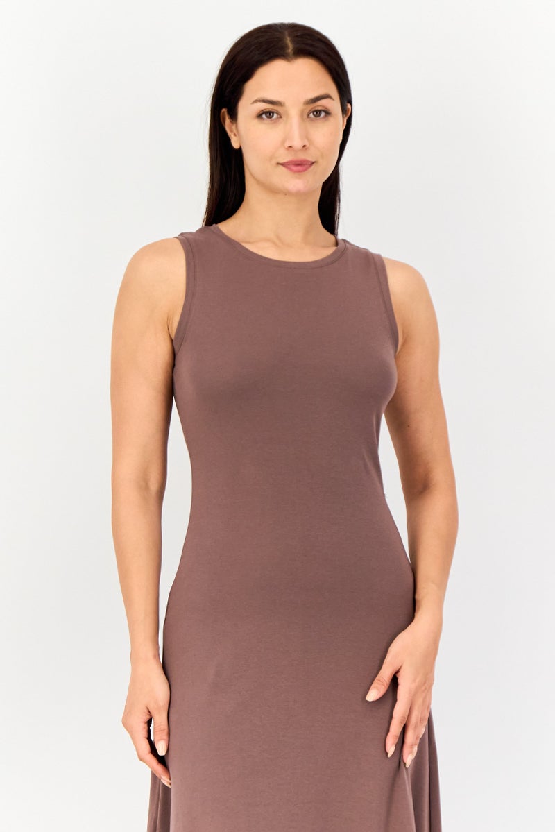 bebe Women Solid Maxi Dress, Chocolate Brown  - Image 2
