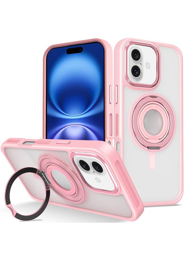 اس-توب جراب لهاتف iPhone 16 Plus، جراب شفاف بملمس الجلد، جراب هاتف دوار 360 درجة من السيليكون مع حامل حلقي - Image 1