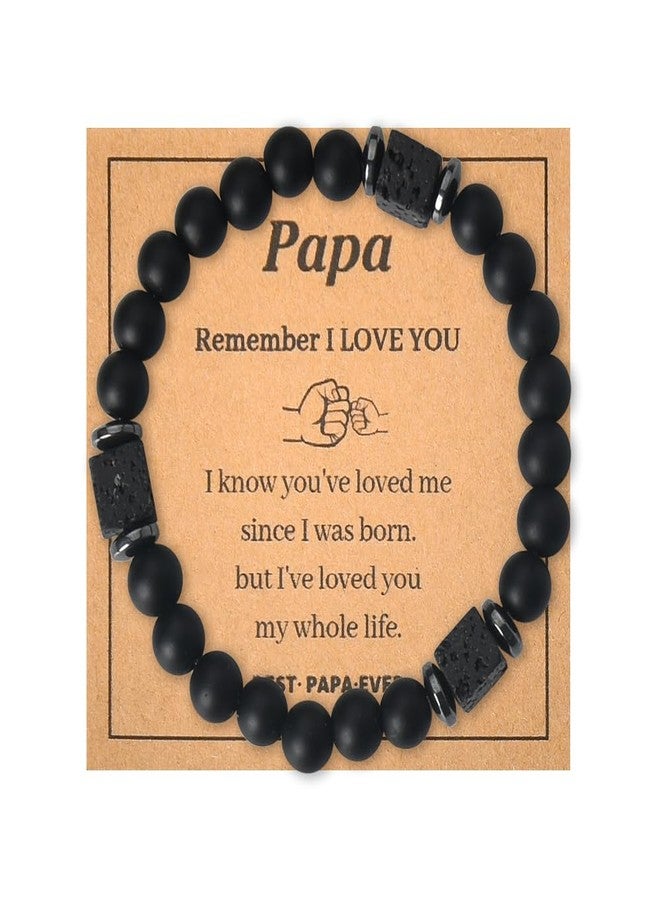 Sisadodo Grandfather Papa Gifts from Granddaughter Grandson Papa Beaded Bracelet for Men Granddad Fathers Day Christmas Gifts for Papaw Black Bead Bracelets for Grandpa I Love You Gift for Men - Image 1