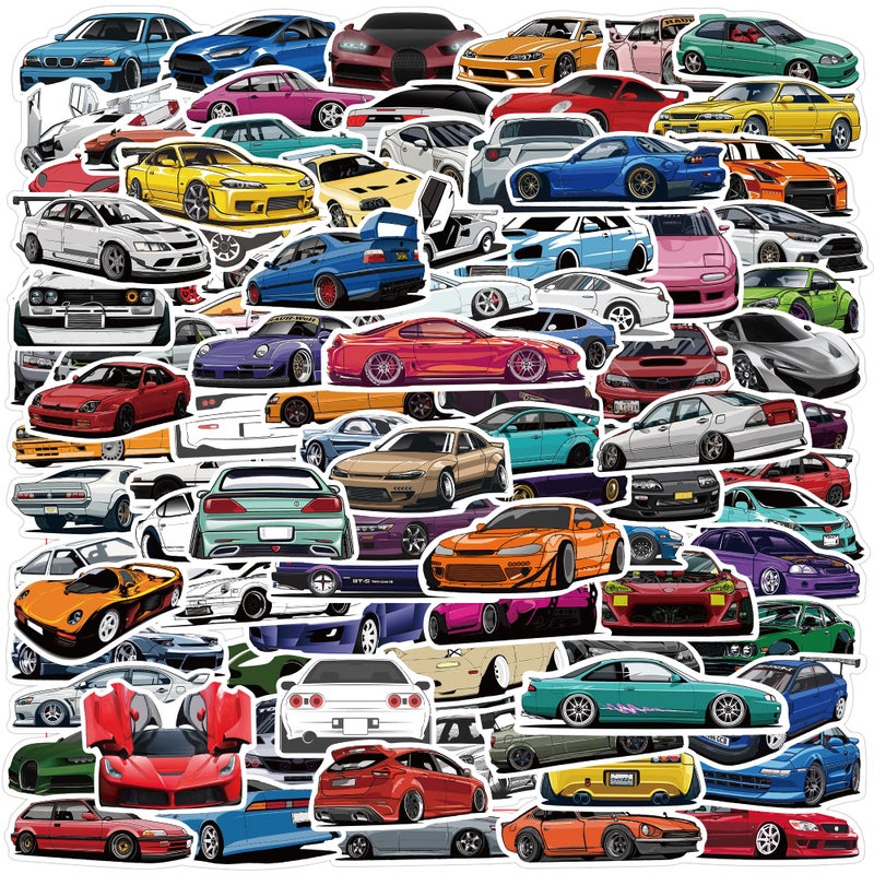 DULEFUN 100pcs JDM Car Stickers, Racing Sport Car Stickers Vinyl Waterproof for Water Bottles Laptop Guitar Skateboard Scrapbook JDM Decals Car Stickers for Men Teens Adults Kids - Image 1