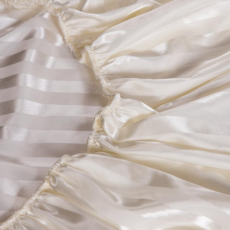 Silk Duvet Cover - 3 Pieces - Stripe - Consists of Comforter and 2 Pillow Cases 50 * 70 (Beige, 240 * 260) - Image 2