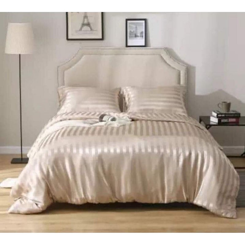 Silk Duvet Cover - 3 Pieces - Stripe - Consists of Comforter and 2 Pillow Cases 50 * 70 (Beige, 240 * 260) - Image 1