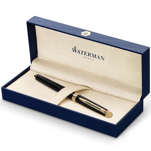 Waterman Hémisphère Rollerball Pen | Gloss Black with 23k Gold Trim | Fine Point | Black Ink | Gift Box - Image 1