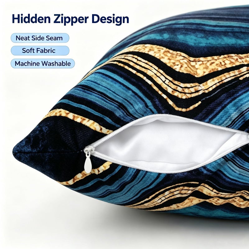 LDJRSY Blue Teal Gold Throw Pillow Covers 18x18 Inch Set of 4 - Image 3
