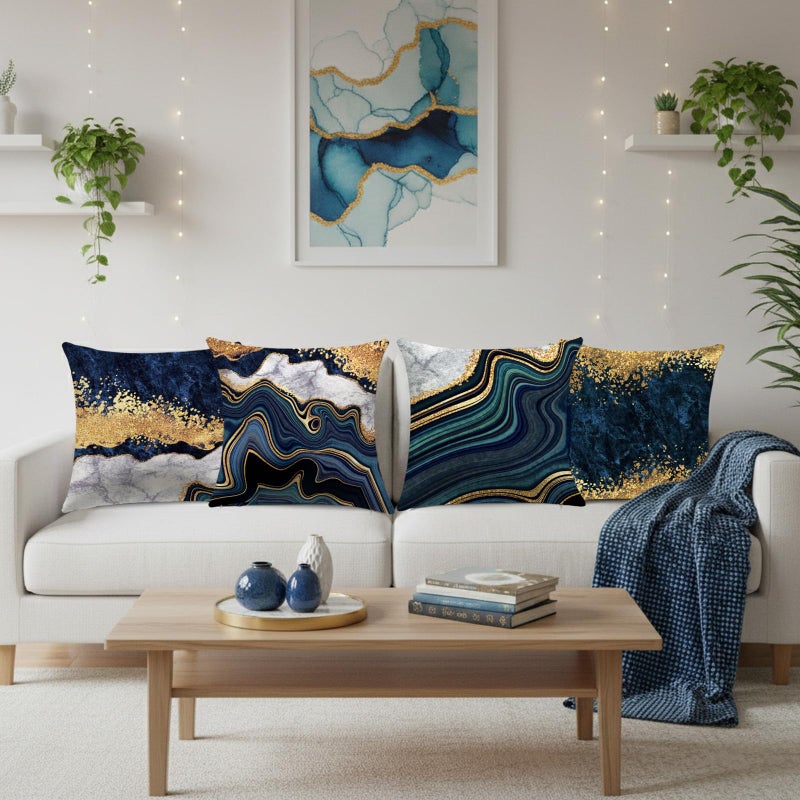LDJRSY Blue Teal Gold Throw Pillow Covers 18x18 Inch Set of 4 - Image 2