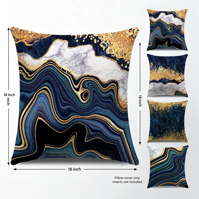 LDJRSY Blue Teal Gold Throw Pillow Covers 18x18 Inch Set of 4 - Image 4