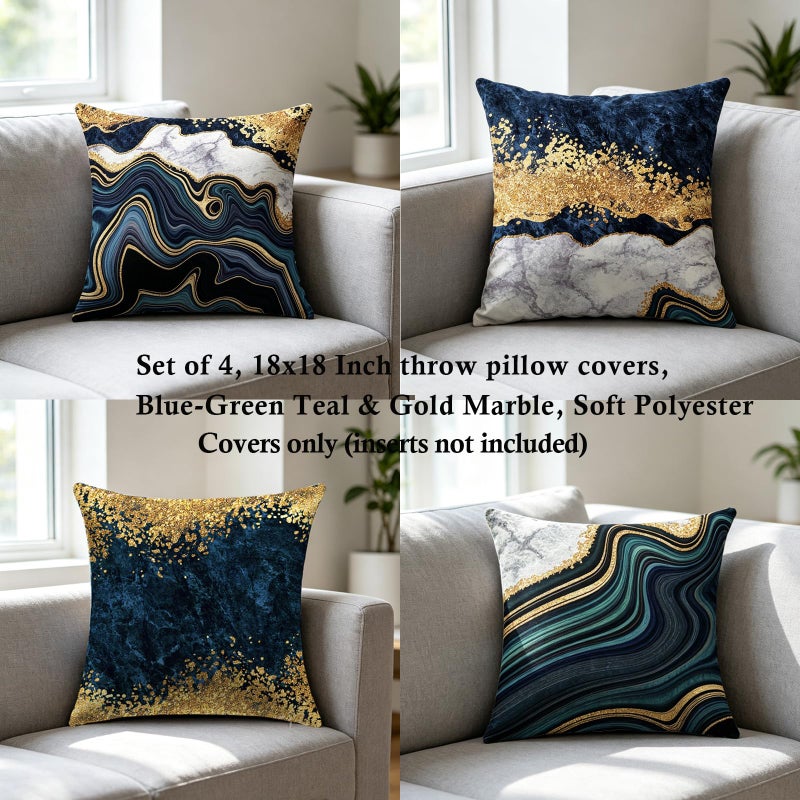 LDJRSY Blue Teal Gold Throw Pillow Covers 18x18 Inch Set of 4 - Image 5