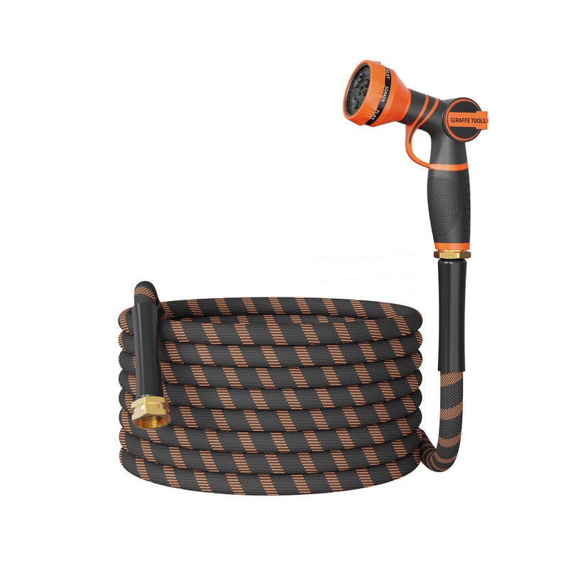 Giraffe Tools Non-Expandable Garden Hose 50FT 1/2â€ Lightweight Flexible Water Hoses Burst 600 psi with 9 Spray Function Nozzle Heavy Duty Hose - Image 1