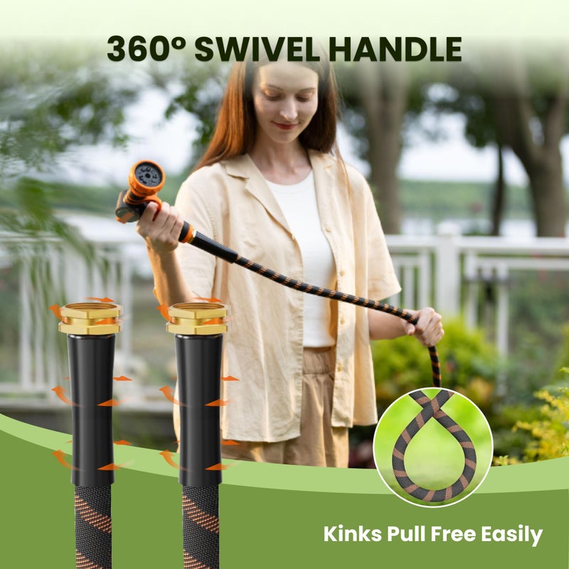 Giraffe Tools Non-Expandable Garden Hose 50FT 1/2â€ Lightweight Flexible Water Hoses Burst 600 psi with 9 Spray Function Nozzle Heavy Duty Hose - Image 3