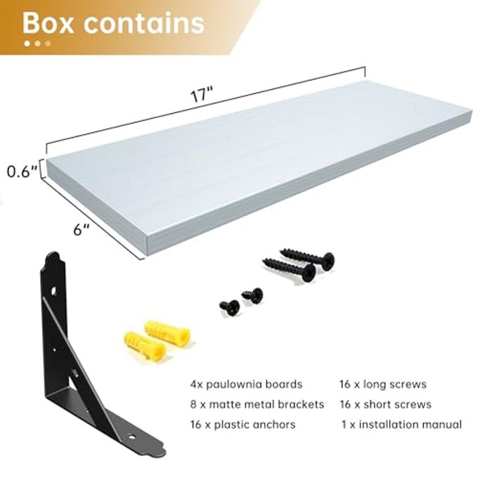 ROMGUAR CRAFT Wood Floating Shelves Set of 4, Rustic Storage Decor Wall Shelves, Wall Mounted Shelf for Living Room, Bedroom 17" x 6", Light Grey - Image 3