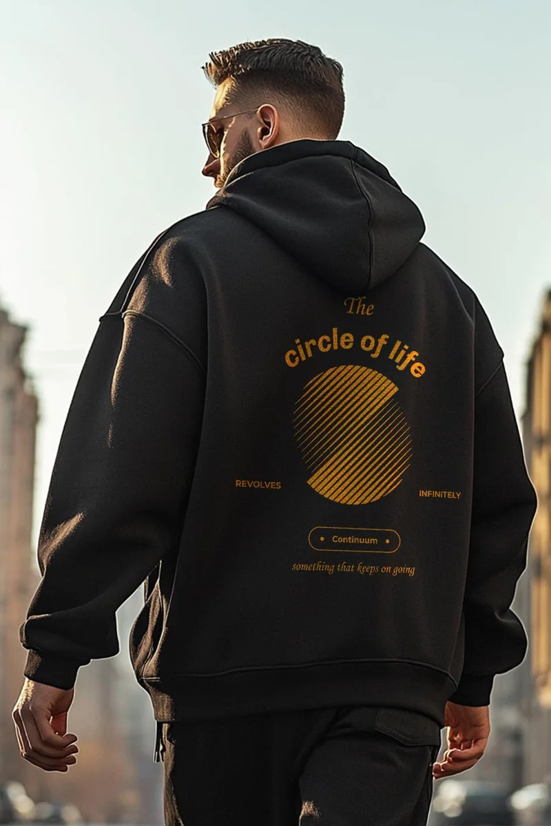 NOBERO هودي أسود واسع للرجال