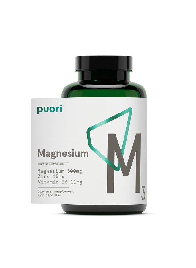 Puori Organic Magnesium Zinc Supplement - 300mg - 120 Vegan Capsules - High Absorption M3 Complex for Sleep, Immune Support, Energy, Muscle Recovery, Relaxation & Leg Cramps - Zinc & Vitamin B6 - Image 1