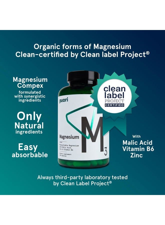 Puori Organic Magnesium Zinc Supplement - 300mg - 120 Vegan Capsules - High Absorption M3 Complex for Sleep, Immune Support, Energy, Muscle Recovery, Relaxation & Leg Cramps - Zinc & Vitamin B6 - Image 2
