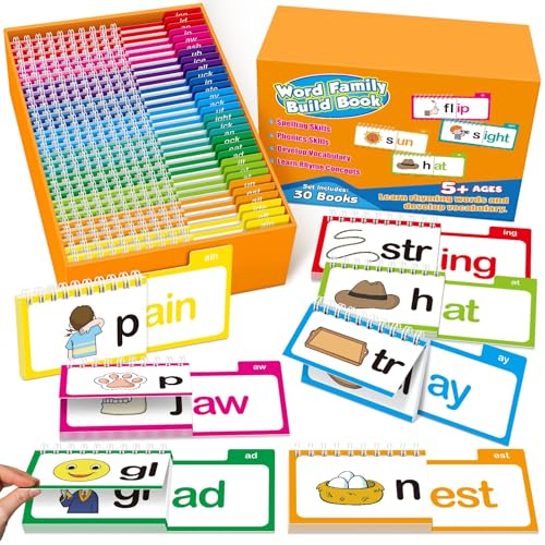 SkilLify Word Family Build Book 30 Read and Rhyme Flip Books Sight Words Flash Cards Kindergarten Learn to Read Phonics Flash Cards Flip Books for Kids Homeschool Preschool Classroom Must Haves - Image 1