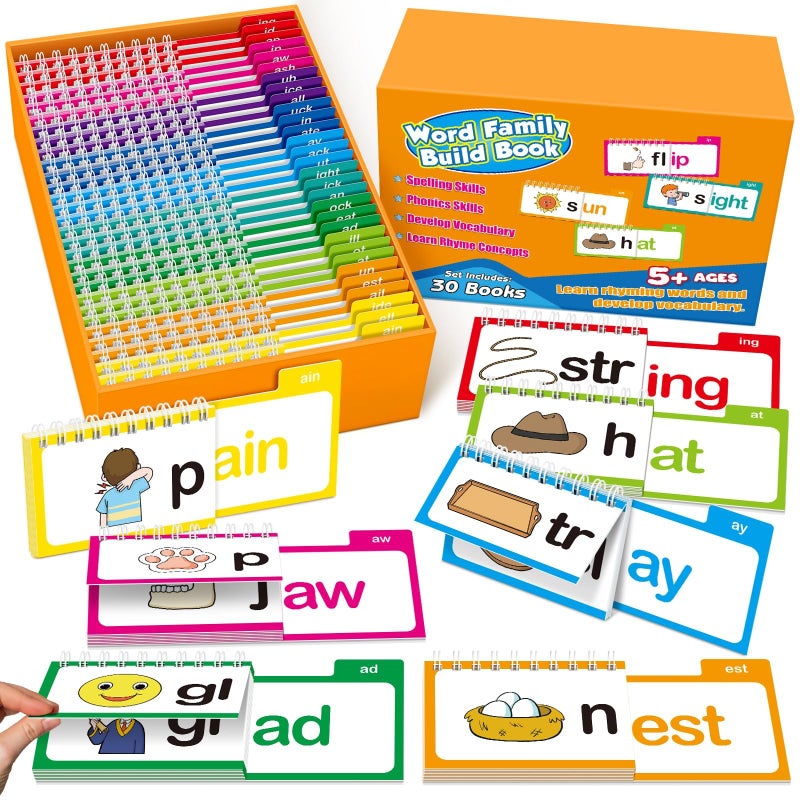 SkilLify Word Family Build Book 30 Read and Rhyme Flip Books Sight Words Flash Cards Kindergarten Learn to Read Phonics Flash Cards Flip Books for Kids Homeschool Preschool Classroom Must Haves - Image 3