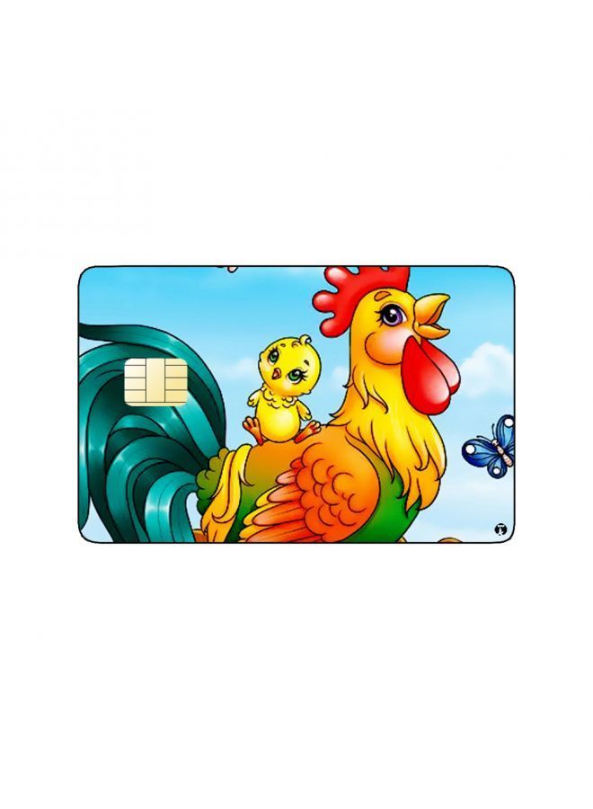 RKN PRINTED BANK CARD STICKER Cute Colorful Rooster Drawing With Chicks - Image 1