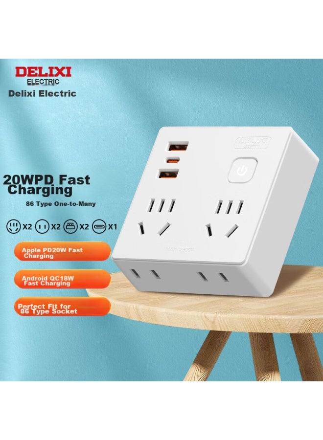 Delixi 20wpd Fast Charging 86-type Socket Adapter/converter Plug/usb+type-c Charging/socket Extension/one-to Power Strip/power Bar 4-outlet Wireless - Image 5