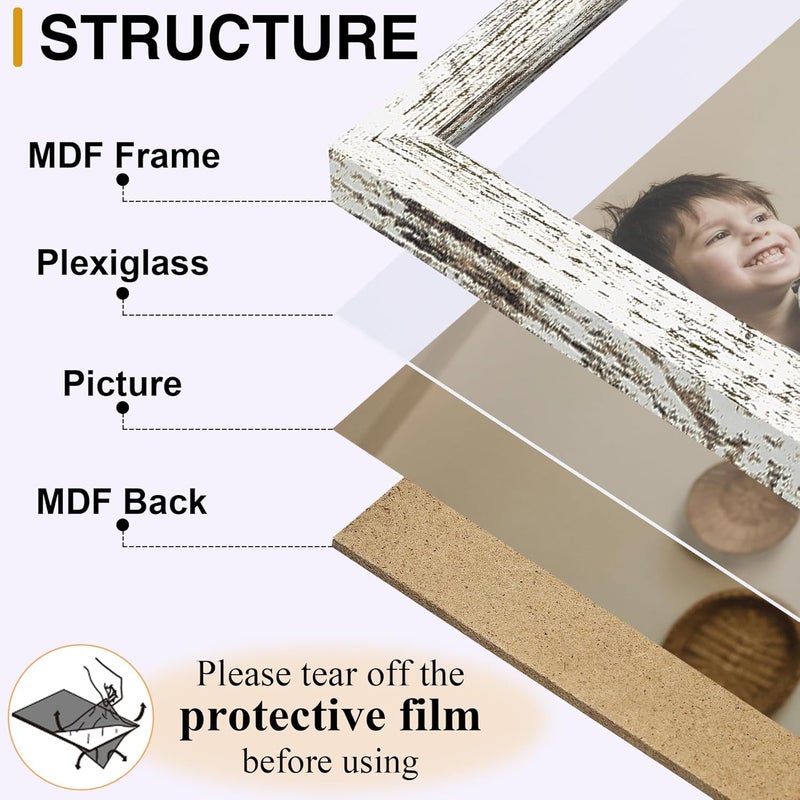 decorUhome Triple 4x6 Picture Frame Vertical, Engineered Wood Trifold Photo Frame with Plexiglass for Tabletop Display, 4x6, Distressed White - Image 2