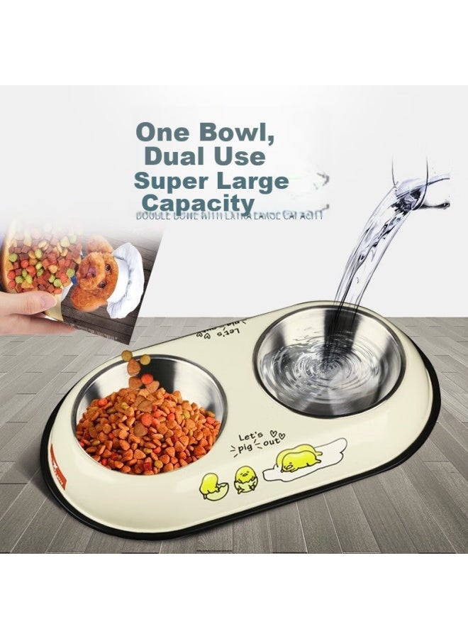 HelloJoy ojoy Cat Bowl Dog Bowl Double Bowl Pet Feeding And Water Bowl Stainless Steel Bowl For Cats And Dogs, Beige Large Size - Image 3