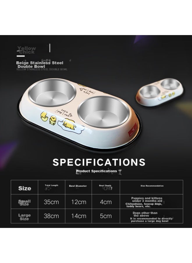 HelloJoy ojoy Cat Bowl Dog Bowl Double Bowl Pet Feeding And Water Bowl Stainless Steel Bowl For Cats And Dogs, Beige Large Size - Image 2