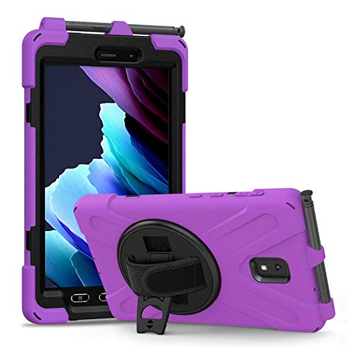 Rantice Samsung Galaxy Tab Active 3 8.0 Case, Heavy Duty Rugged Shockproof Drop Protection Case with 360 Stand, Handle Hand Strap & Shoulder Strap for GalaxyTabActive3 8" 2020 T570/T575/T577 (Purple) - Image 1