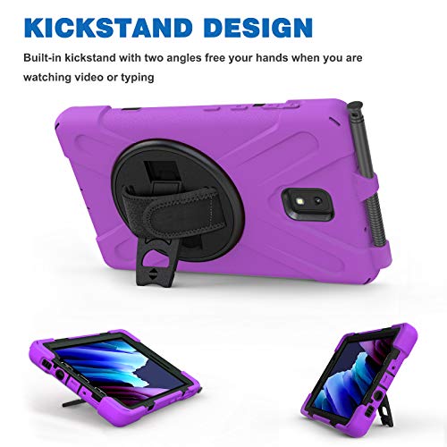 Rantice Samsung Galaxy Tab Active 3 8.0 Case, Heavy Duty Rugged Shockproof Drop Protection Case with 360 Stand, Handle Hand Strap & Shoulder Strap for GalaxyTabActive3 8" 2020 T570/T575/T577 (Purple) - Image 3