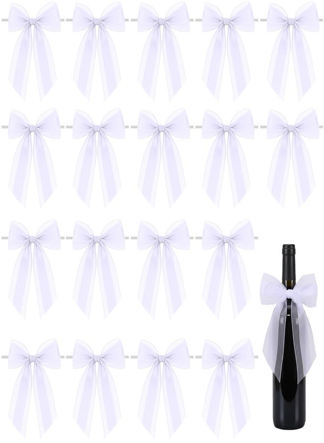 Maysing 24 Pcs White Wedding Organza Twist Tie Bows 4 x 5 Inches Pretied Ribbon Bow Decoration DIY Craft for Treat Bags Gift Wrapping Basket Garland Wedding Birthday Holiday Baby Shower Party Decor - Image 1